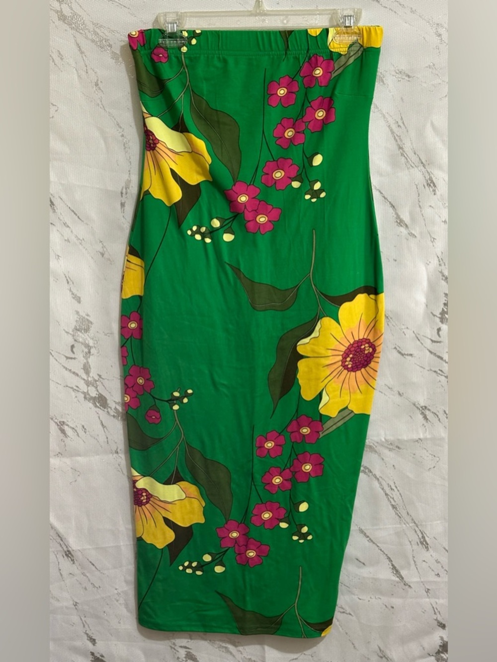 Love Green Floral Tube Dress with Yellow & Pink Flowers